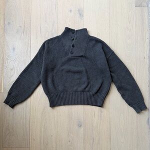 GAP Dark Gray Ribbed Button-Neck Sweater